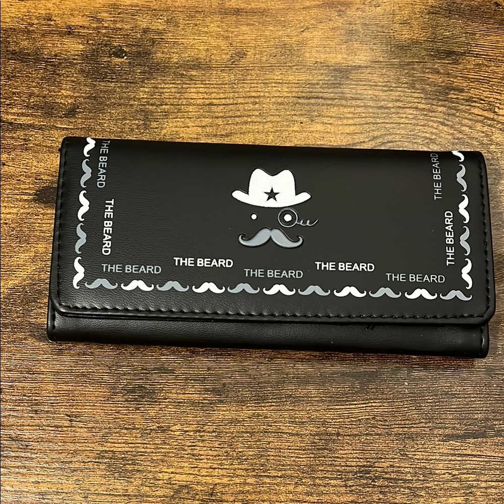 Black Wallet with White Stitching and Cowboy Graphic